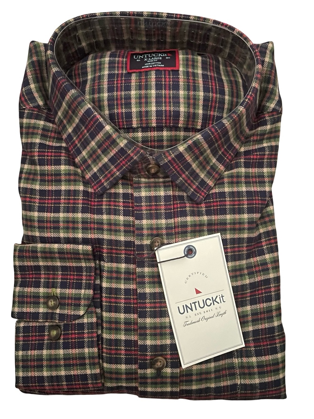 UNTUCKit Thelander Slim Fit Blue Flannel Button Shirt Size XL